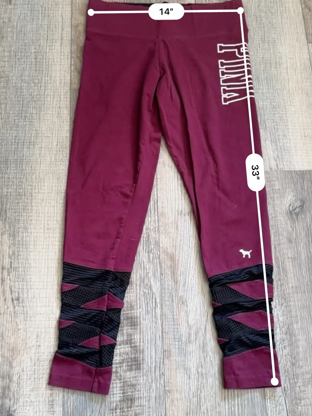 PINK Victoria's Secret Maroon Leggings with Black Knee Panels - Picture 3 of 4
